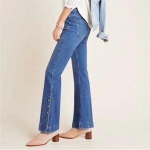 Pilcro & The Letterpress High Rise Button Hem Bootcut Jeans Anthropologie